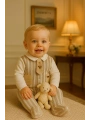 Erkek Bebek Pamuklu Kravatlı Triko-Kadife Garnili Tulum