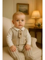 Erkek Bebek Pamuklu Kravatlı Triko-Kadife Garnili Tulum