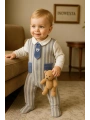 Erkek Bebek Pamuklu Kravatlı Triko-Kadife Garnili Tulum