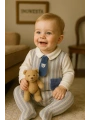 Erkek Bebek Pamuklu Kravatlı Triko-Kadife Garnili Tulum