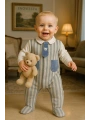 Erkek Bebek Pamuklu Kravatlı Triko-Kadife Garnili Tulum