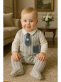 Erkek Bebek Pamuklu Kravatlı Triko-Kadife Garnili Tulum