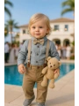 Erkek Bebek Müslin Zıbın Gömlek - Gabardin Pantolon| Bayramlık- Salopet Takım