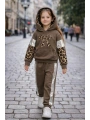 Mevsimlik Kız Çocuk İki İplik %100 Pamuk Üst Kalite Kapşonlu Leopar Desen Lüx Eşofman Takım