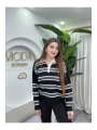 KADIN ÇİZGİLİ POLO YAKA TRİKO SWEATSHIRT