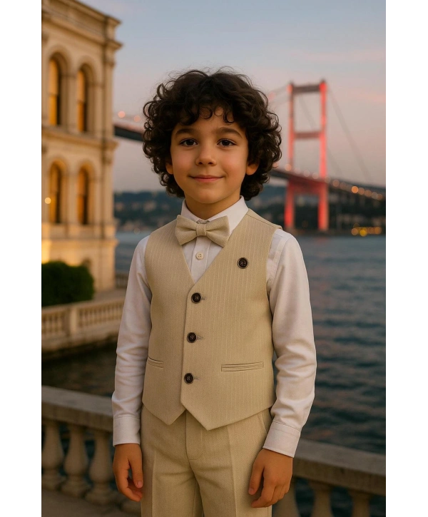 Erkek Çocuk Yelekli Takım Elbise | Gömlek-Yelek-Papyon-Pantolon| 4parça Takım