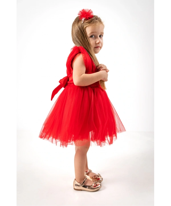 Kırmızı 23 Nisan Abiye Parti Taç Aksesuarlı Kabarık Özel Gün Elbisesi