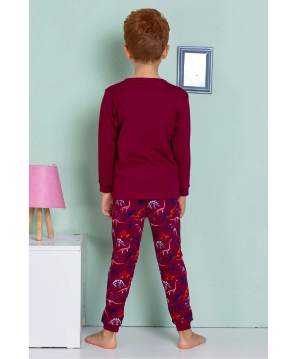 Elmas Kids Erkek Çocuk Timsah Desenli Bordo Rengi Desenli Pijama Takımı