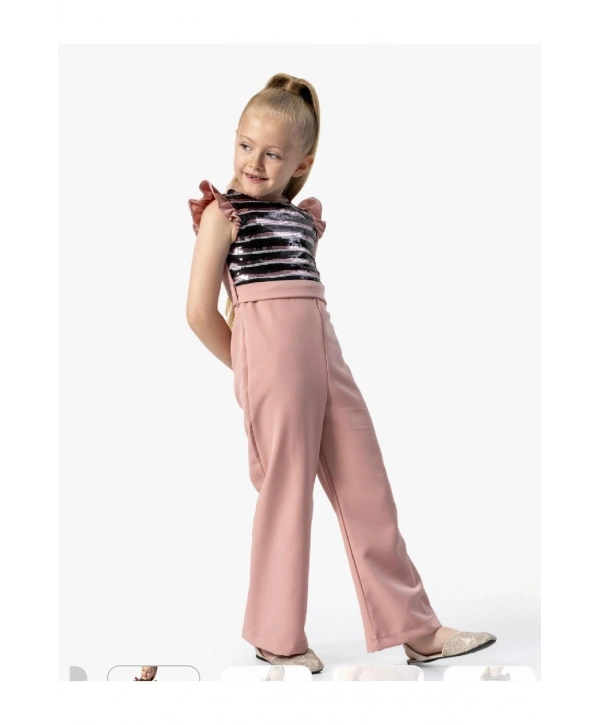 Pembe Payetli Kız Çocuk Tulum Elbise