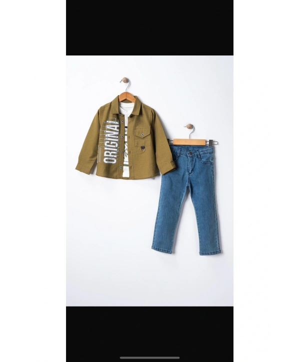 Erkek Çocuk Haki Renk 3 Lü  Bayramlık GömLek Takım
