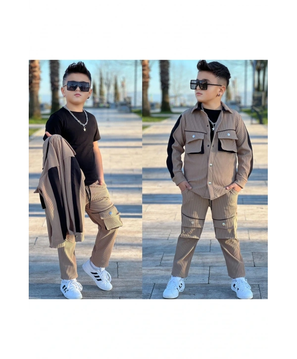 Erkek Çocuk bayramlık 3 lü mevsimlik fitilli ceket pantolon thsort takım