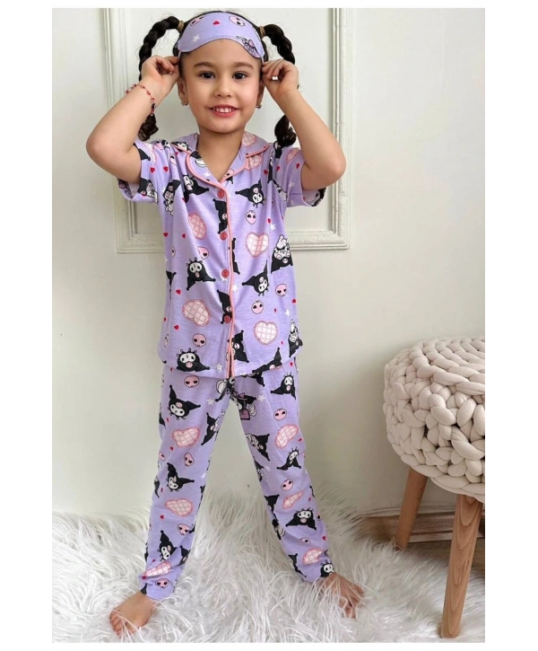 Kız çocuk Kuromi kısa kollu mor pijama takımı