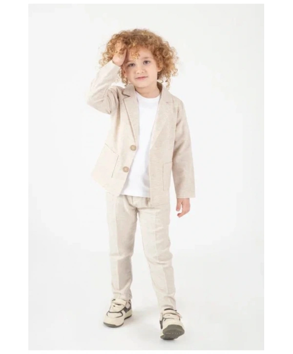 Erkek Çocuk Beyaz Tişörtlü Keten Ceketli Spor Takım/Takım Elbise/Damatlık/Özel Gün Takım