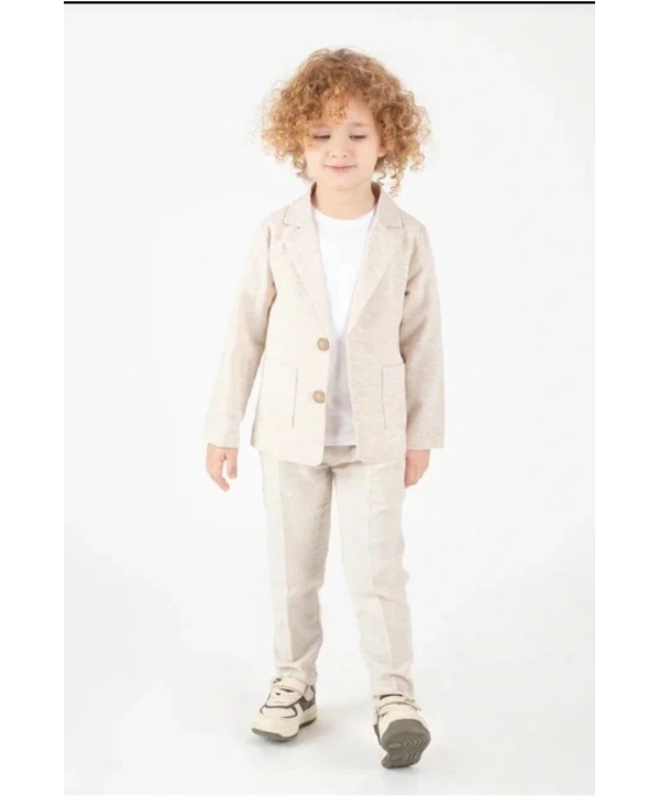Erkek Çocuk Beyaz Tişörtlü Keten Ceketli Spor Takım/Takım Elbise/Damatlık/Özel Gün Takım