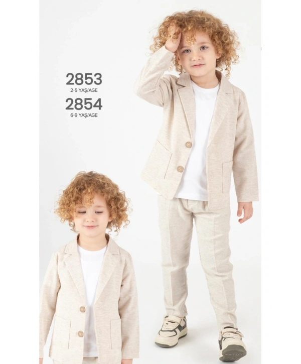 Erkek Çocuk Beyaz Tişörtlü Keten Ceketli Spor Takım/Takım Elbise/Damatlık/Özel Gün Takım