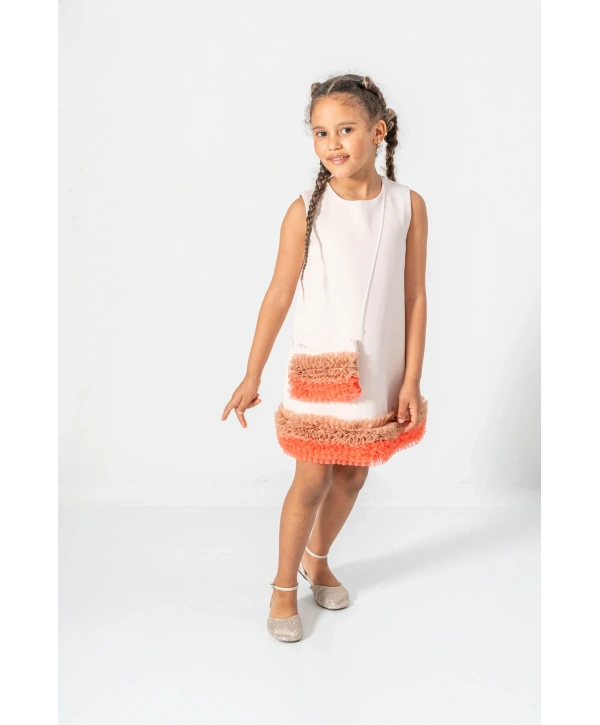 WECAN EXCLUSİVE eteği renkli fırfırlı çantalı kız çocuk doğum günü parti abiye elbise