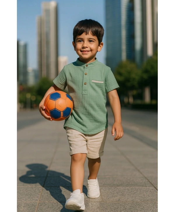 Erkek Çocuk Keten / Pamuk Keten / Pamuklu Gofre Yazlık İkili Takım / bayramlık / Özel Gün /