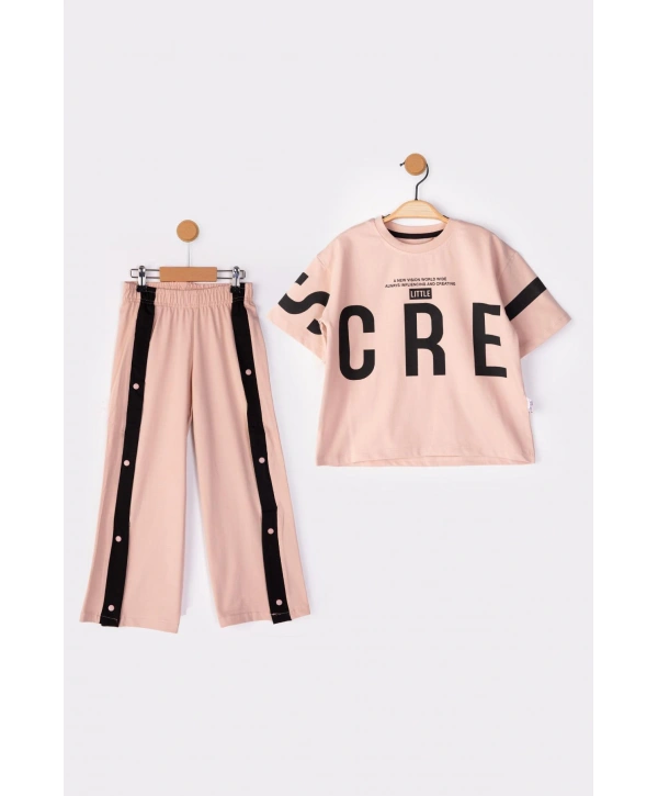 Kız Çocuk Yazlık 2 iplik Kumaş kısa kollu eşofman Alt üst Takım