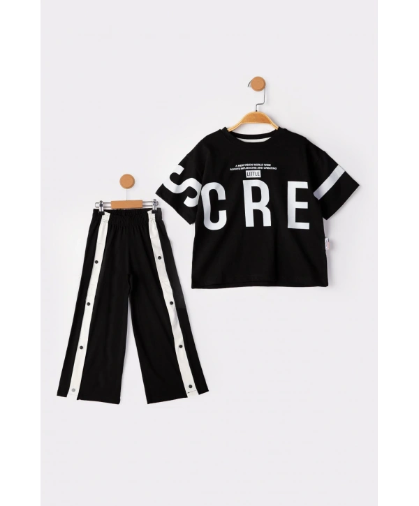 Kız Çocuk Yazlık 2 iplik Kumaş kısa kollu eşofman Alt üst takım