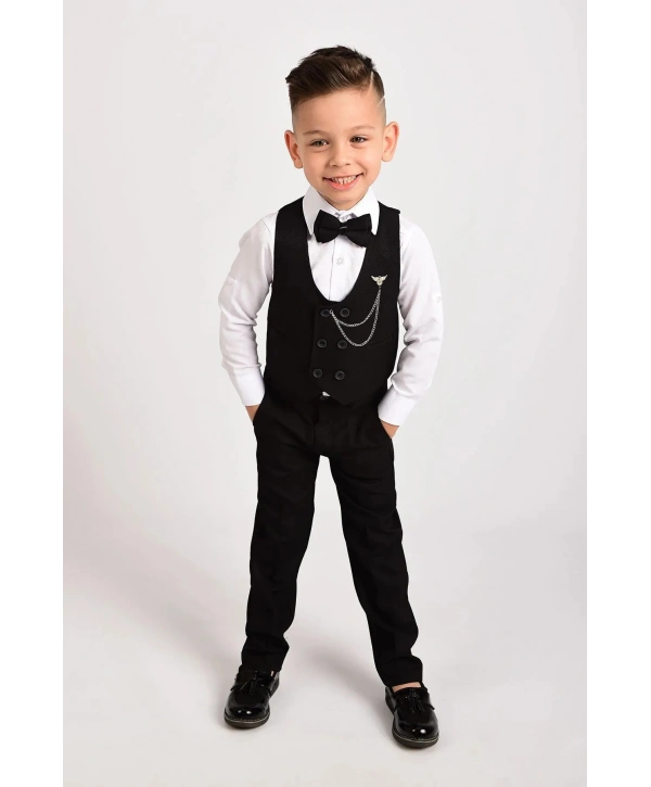 Erkek Çocuk Takım Elbise Yelekli Papyonlu