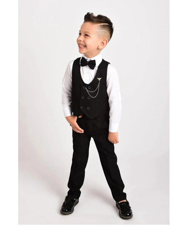 Erkek Çocuk Takım Elbise Yelekli Papyonlu