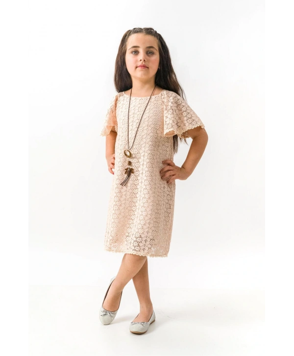 Kız Çocuk Dantelli kolyeli  özel gün yazlık elbise