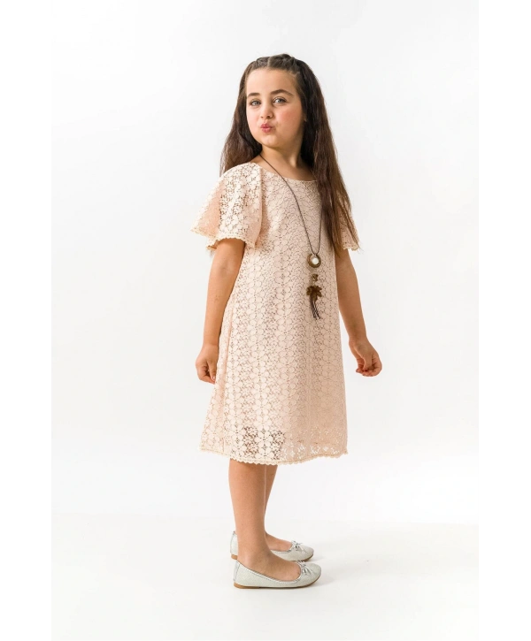 Kız Çocuk Dantelli kolyeli  özel gün yazlık elbise