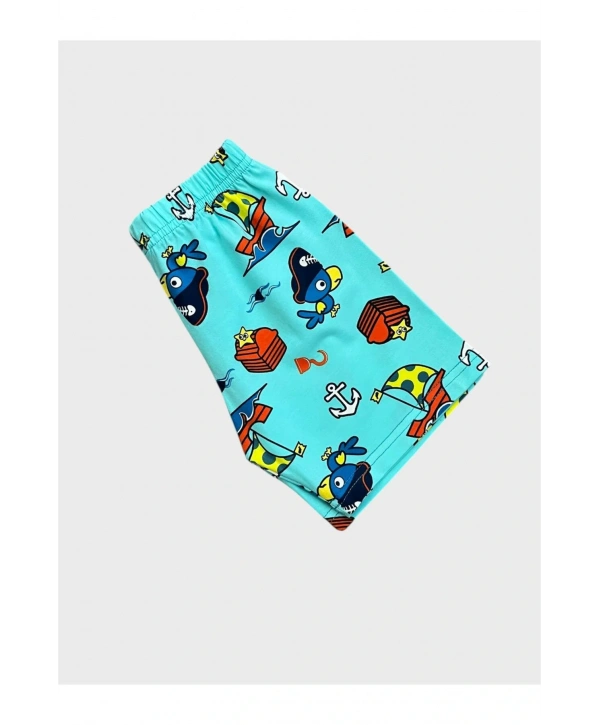 Erkek Çocuk %100 Pamuklu Mavi Yelken Desenli Kısa Kollu Şortlu Yazlık Pijama Takımı