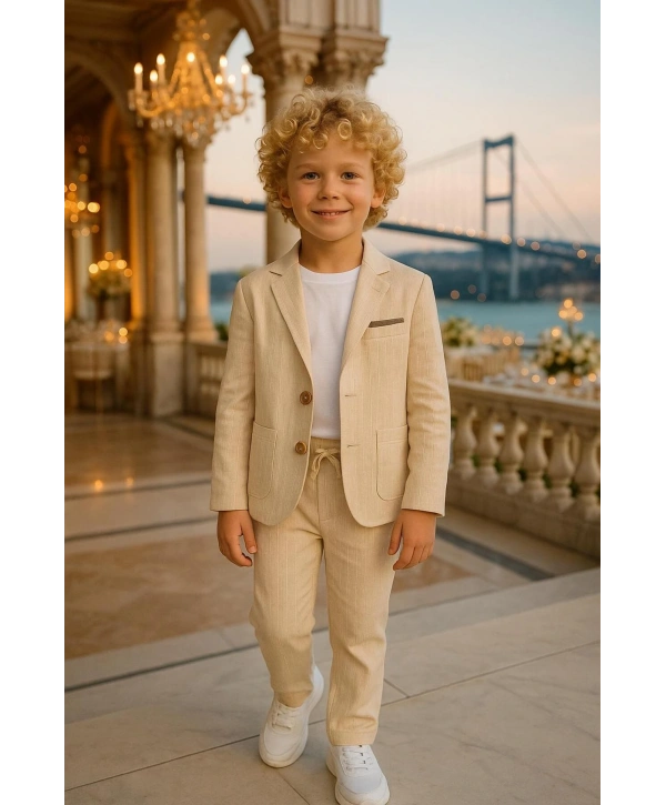 Keten/Pamuklu Ceketli Spor 3’Lü Takım/Takım Elbise/Damatlık/Özel Gün Takım/Düğün/ Doğum Günü/Premium