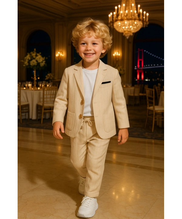 Keten/Pamuklu Ceketli Spor 3’Lü Takım/Takım Elbise/Damatlık/Özel Gün Takım/Düğün/ Doğum Günü/Premium