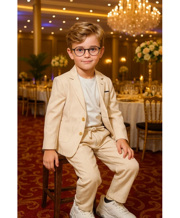 Keten/Pamuklu Ceketli Spor 3’Lü Takım/Takım Elbise/Damatlık/Özel Gün Takım/Düğün/ Doğum Günü/Premium