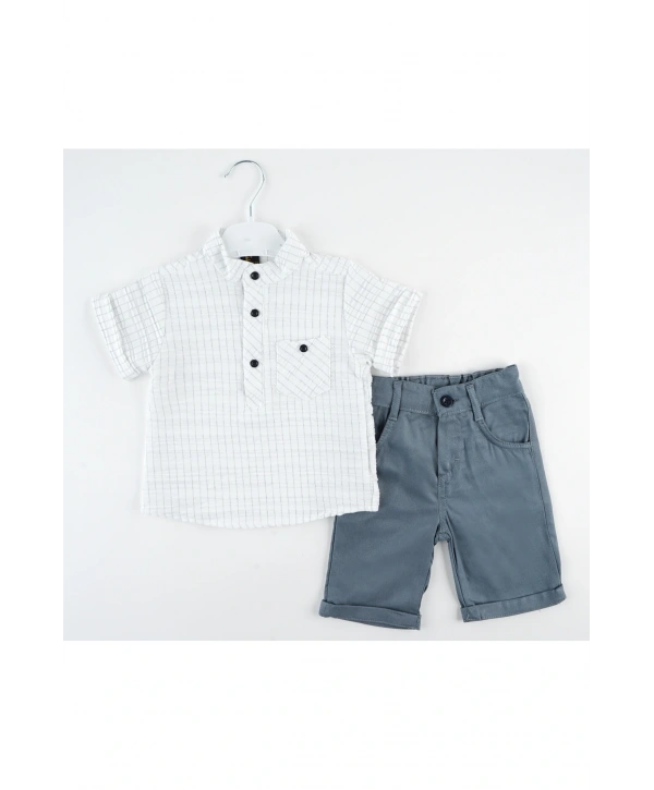 Erkek çocuk pamuklu kumaş gömlek şort yazlık Alt Üst Takım