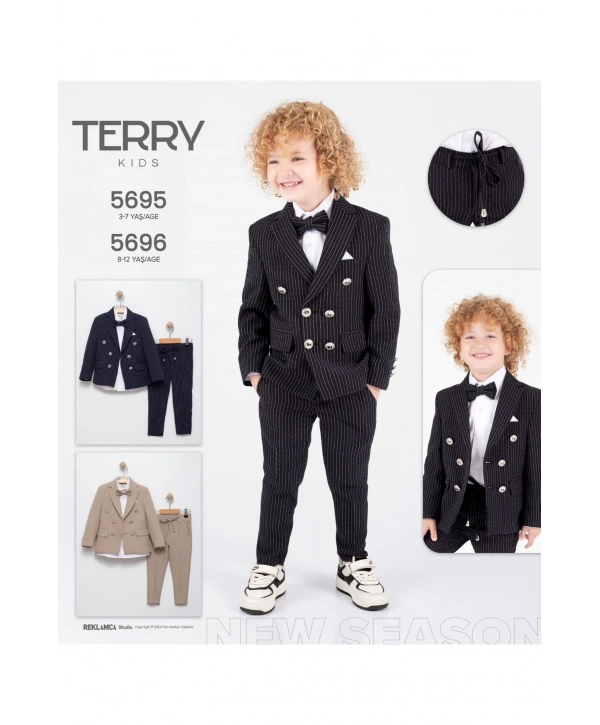 Bej Bürümcük Çi?zgi?li? Blazer Takim