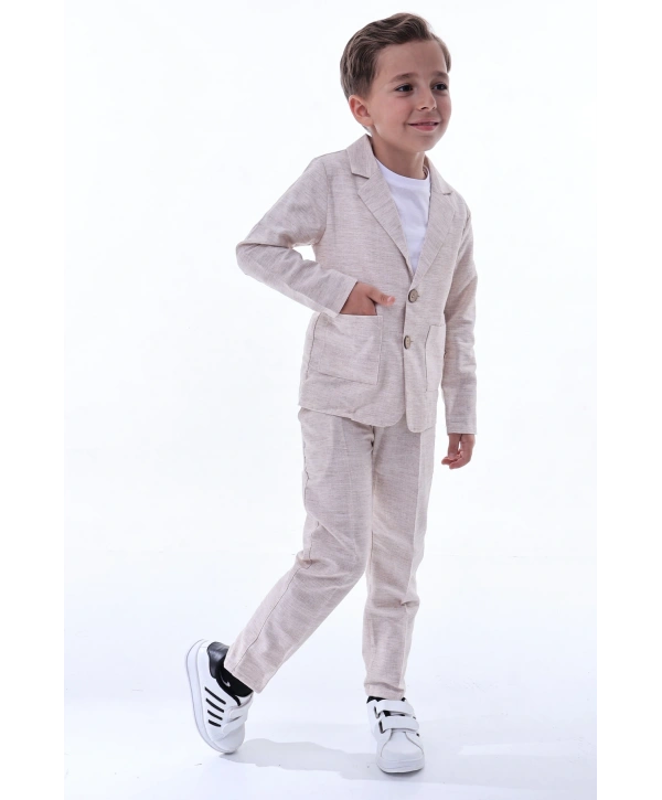 Erkek Çocuk 3lü Keten (ORGANİK) Takım Elbise