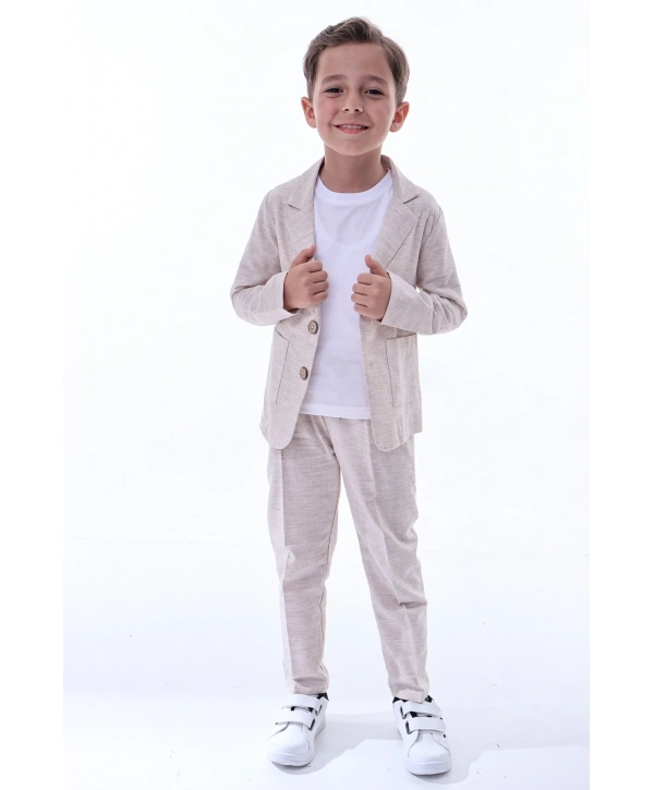 Erkek Çocuk 3lü Keten (ORGANİK) Takım Elbise