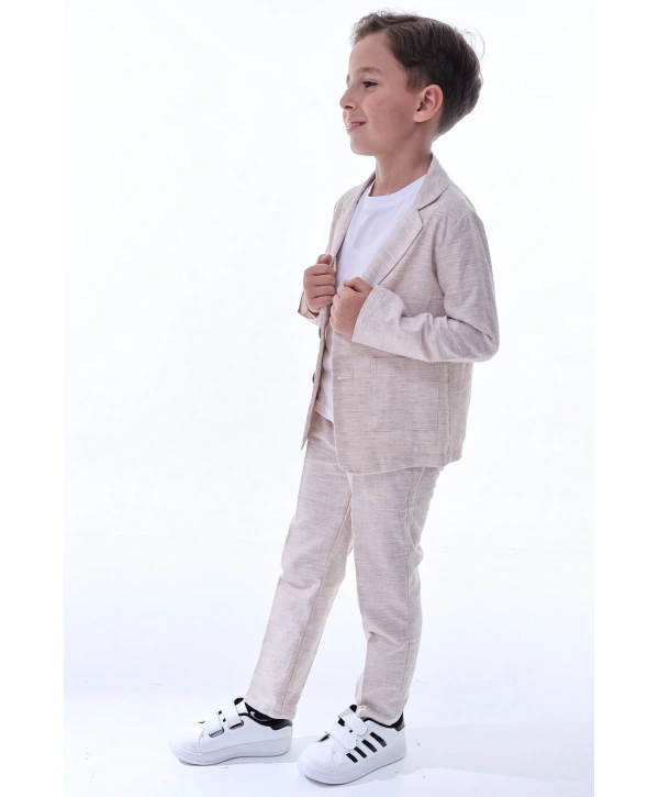Erkek Çocuk 3lü Keten (ORGANİK) Takım Elbise