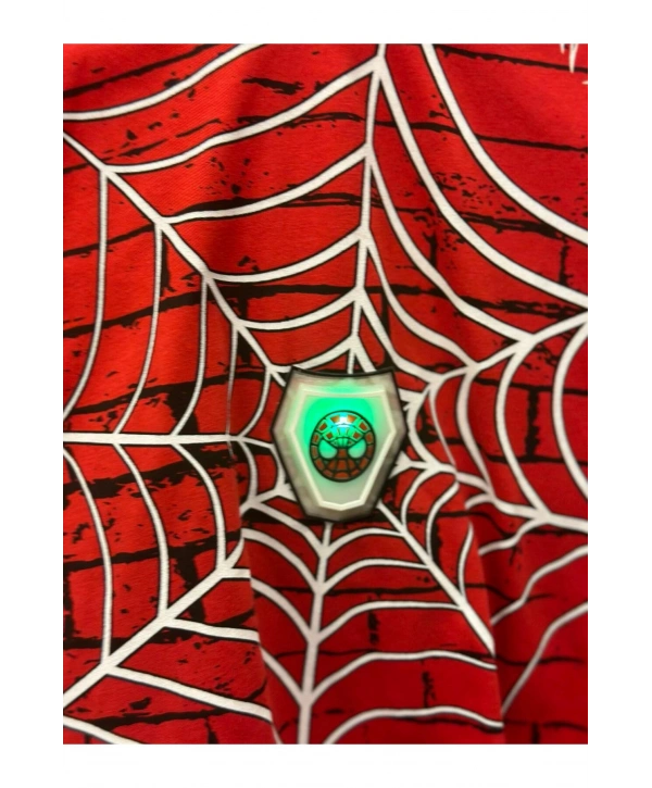 Örümcek Ağ Baskılı Spiderman Maskeli Tshirt Şort Takım - Ortasındaki Logoya Dokununca Işıkları Yanar