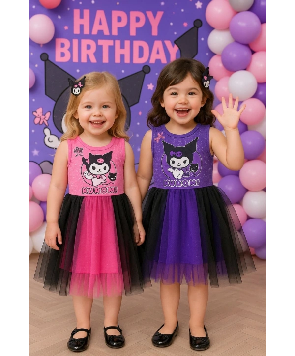 Kuromi Kız Çocuk Doğum Günü Parti Özel Gün Elbise (PEMBE RENK BİR BEDEN BÜYÜK TERCİH EDEBİLİRSİNİZ)