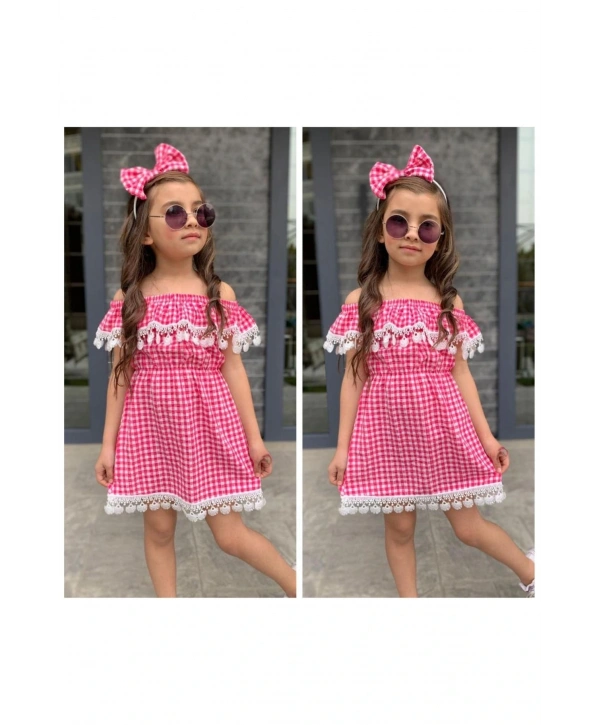 Kız Çocuk Güpürlü Ekose Elbise