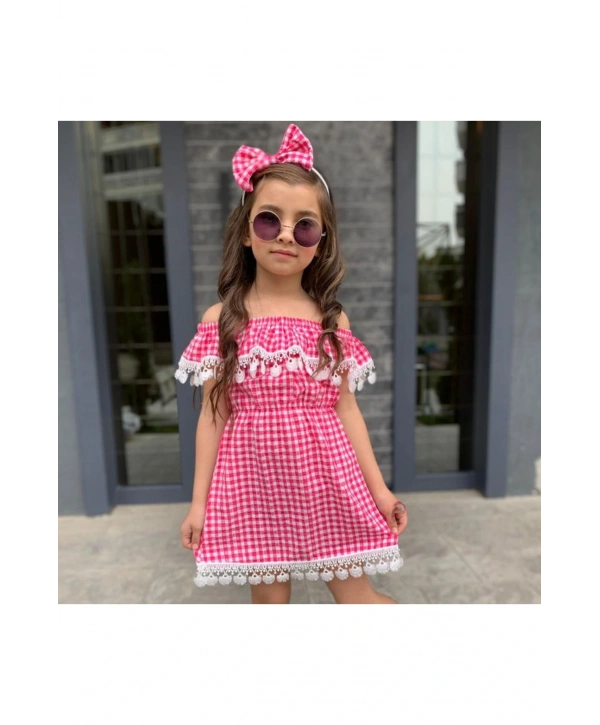 Kız Çocuk Güpürlü Ekose Elbise