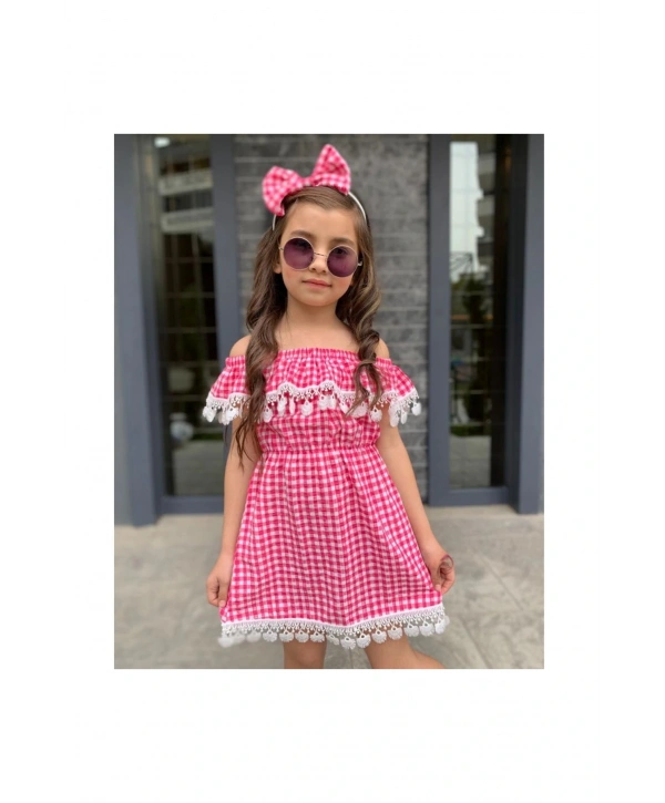Kız Çocuk Güpürlü Ekose Elbise