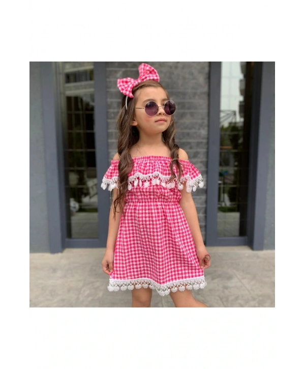 Kız Çocuk Güpürlü Ekose Elbise