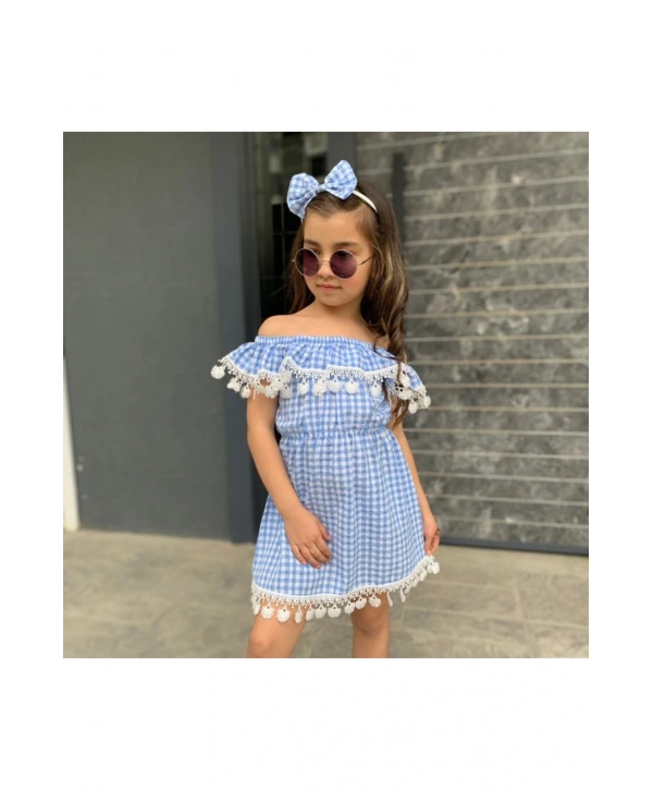 Kız Çocuk Güpürlü Ekose Elbise