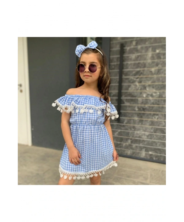 Kız Çocuk Güpürlü Ekose Elbise