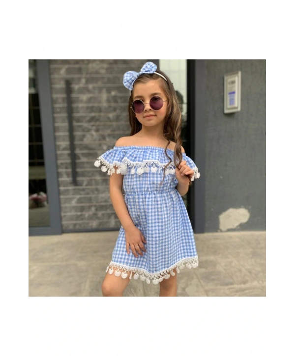 Kız Çocuk Güpürlü Ekose Elbise