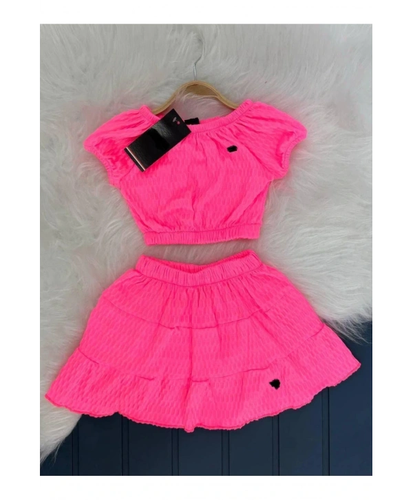 Kız çocuk crop etek yazlık alt üst takım(1 beden büyük alınız)