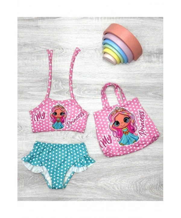 Kız Çocuk Yeni Sezon 3 Parça Çantalı Mayo