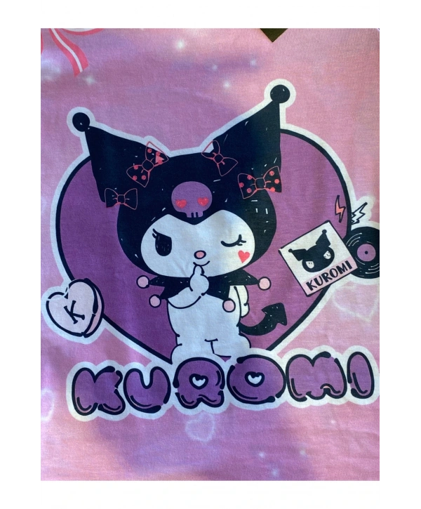 Kuromi desen dijital baskılı kız çocuk yazlık t-shirt üst giyim