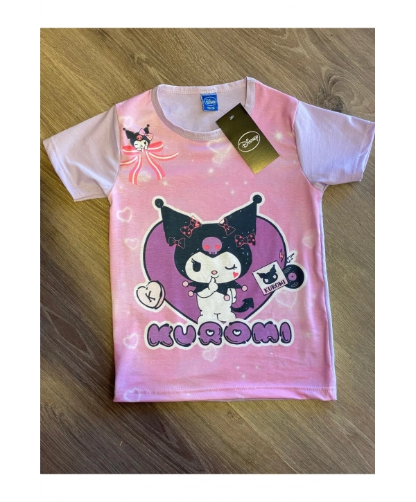 Kuromi desen dijital baskılı kız çocuk yazlık t-shirt üst giyim