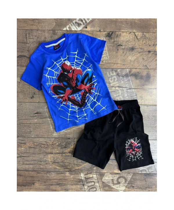 Erkek çocuk örümcek adam baskılı yazlık pamuklu şort alt üst takım